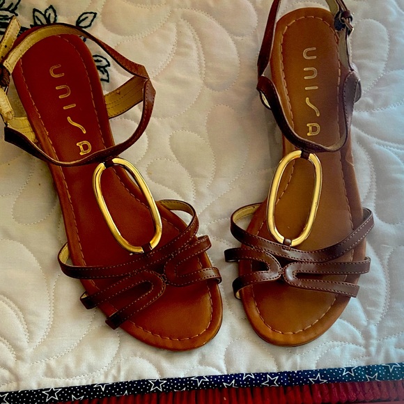 Brown Sandals with Gold Accents - Picture 1 of 6